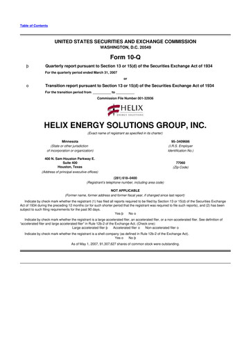 Thumbnail Helix Energy Solutions 10-Q Quarterly Report FY 
