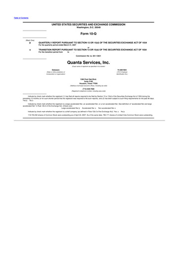 Thumbnail Quanta Services
 10-Q Quarterly Report FY 