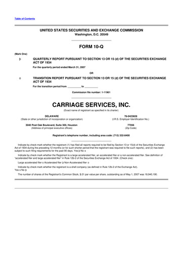 Thumbnail Carriage Services 10-Q Quarterly Report FY 