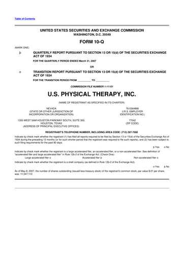 Thumbnail U.S. Physical Therapy, Inc. 10-Q Quarterly Report FY 