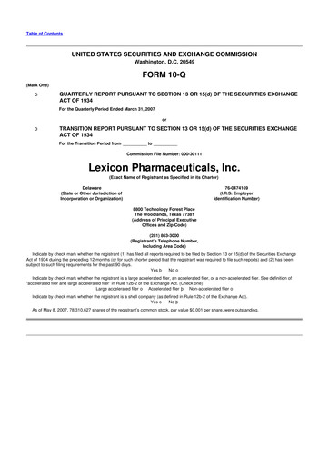 Thumbnail Lexicon Pharmaceuticals
 10-Q Quarterly Report FY 