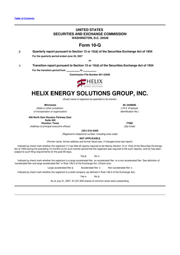 Thumbnail Helix Energy Solutions 10-Q Quarterly Report FY 