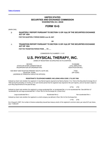 Thumbnail U.S. Physical Therapy, Inc. 10-Q Quarterly Report FY 