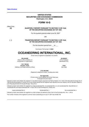 Thumbnail Oceaneering International
 10-Q Quarterly Report FY 