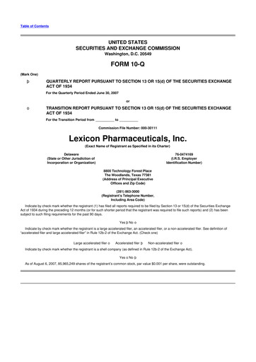 Thumbnail Lexicon Pharmaceuticals
 10-Q Quarterly Report FY 