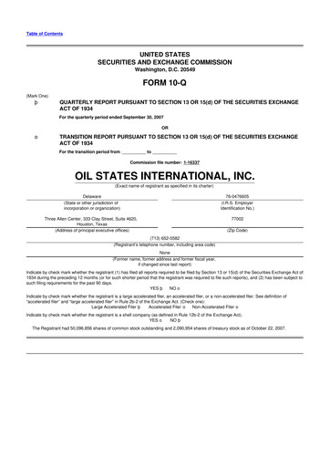 Thumbnail Oil States International
 10-Q Quarterly Report FY 