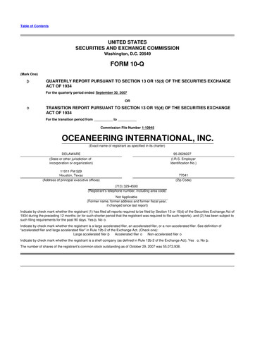 Thumbnail Oceaneering International
 10-Q Quarterly Report FY 