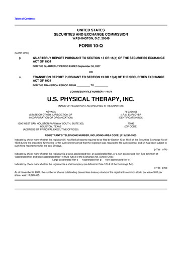Thumbnail U.S. Physical Therapy, Inc. 10-Q Quarterly Report FY 