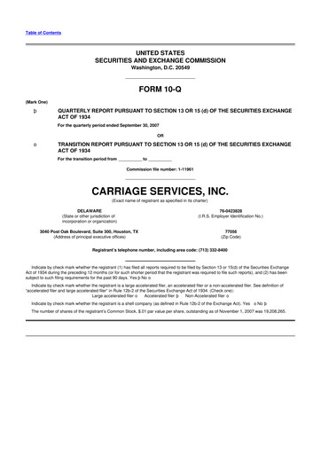Thumbnail Carriage Services 10-Q Quarterly Report FY 
