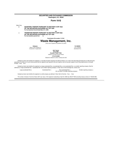 Thumbnail Waste Management 10-Q Quarterly Report FY 