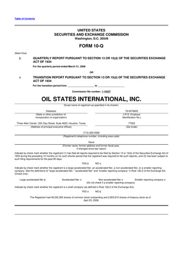 Thumbnail Oil States International
 10-Q Quarterly Report FY 