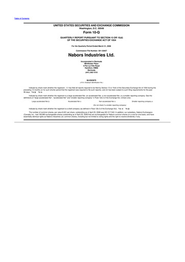 Miniature Nabors Industries
 10-Q Rapport trimestriel  