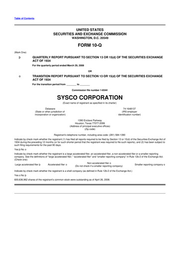 Thumbnail Sysco 10-Q Quarterly Report FY 