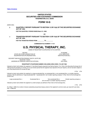 Thumbnail U.S. Physical Therapy, Inc. 10-Q Quarterly Report FY 