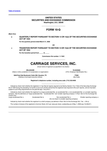 Thumbnail Carriage Services 10-Q Quarterly Report FY 