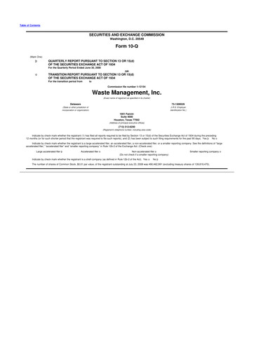 Thumbnail Waste Management 10-Q Quarterly Report FY 