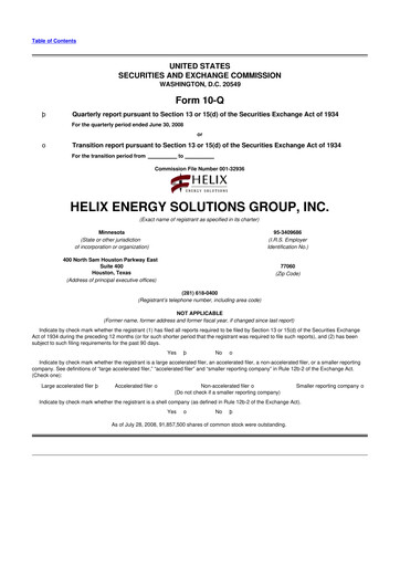 Thumbnail Helix Energy Solutions 10-Q Quarterly Report FY 