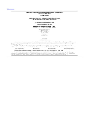 Miniature Nabors Industries
 10-Q Rapport trimestriel  