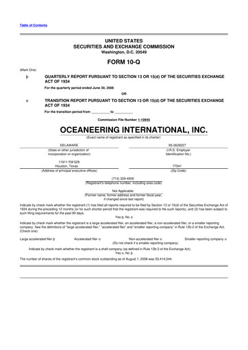 Thumbnail Oceaneering International
 10-Q Quarterly Report FY 