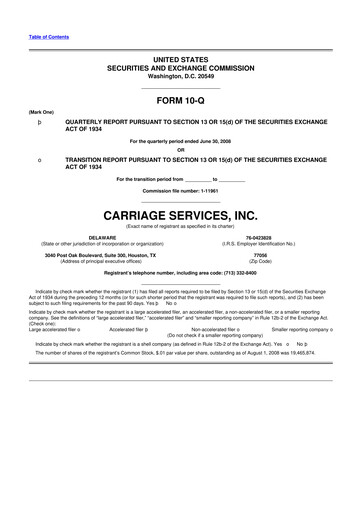 Thumbnail Carriage Services 10-Q Quarterly Report FY 
