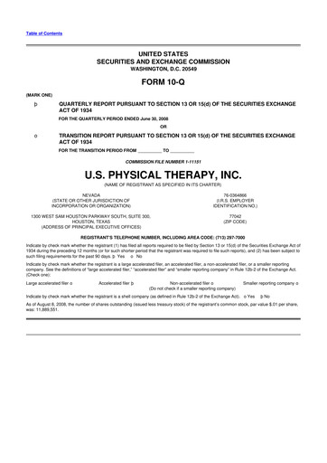 Thumbnail U.S. Physical Therapy, Inc. 10-Q Quarterly Report FY 