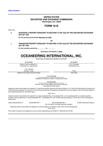 Thumbnail Oceaneering International
 10-Q Quarterly Report FY 