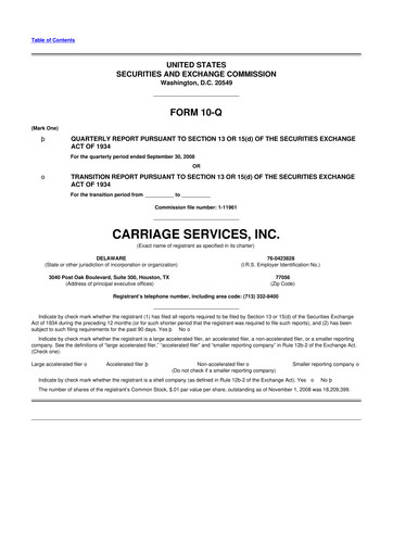 Thumbnail Carriage Services 10-Q Quarterly Report FY 