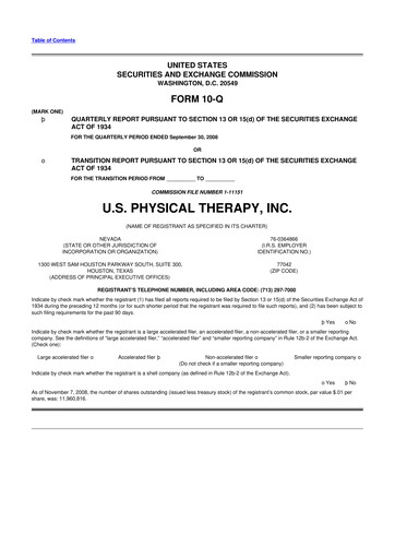 Thumbnail U.S. Physical Therapy, Inc. 10-Q Quarterly Report FY 