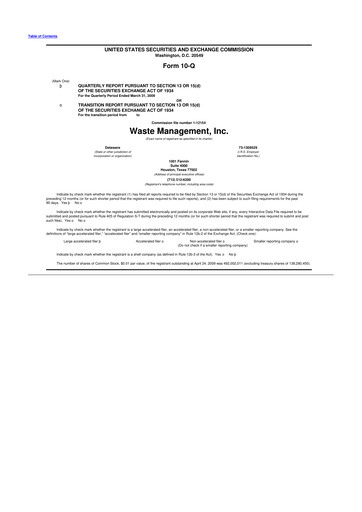 Thumbnail Waste Management 10-Q Quarterly Report FY 