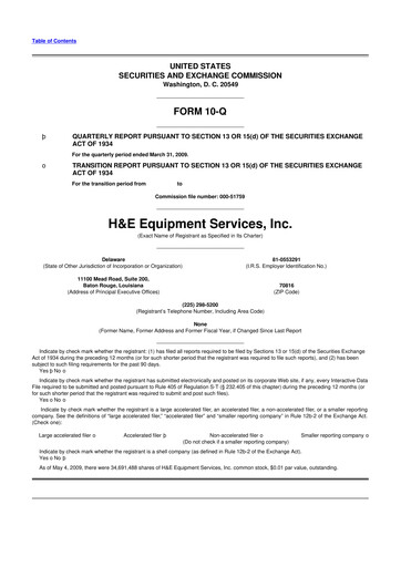 Thumbnail H&E Equipment Services 10-Q Quarterly Report FY 