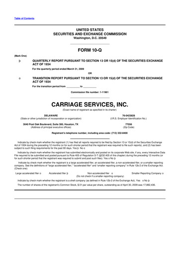 Thumbnail Carriage Services 10-Q Quarterly Report FY 