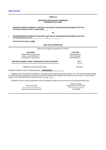 Thumbnail First Data Corporation 10-Q Quarterly Report FY 