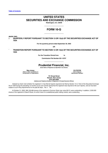 Thumbnail Prudential Financial 10-Q Quarterly Report FY 