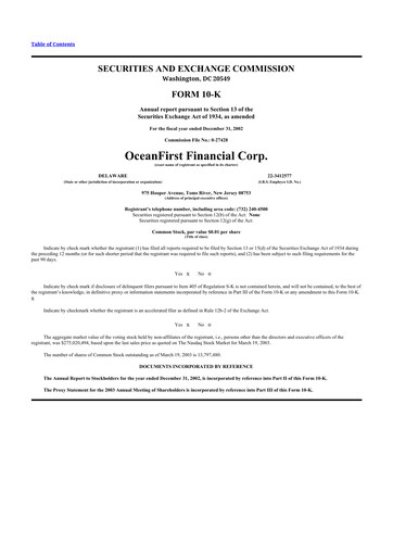 Thumbnail OceanFirst Financial 10-K Annual Report 