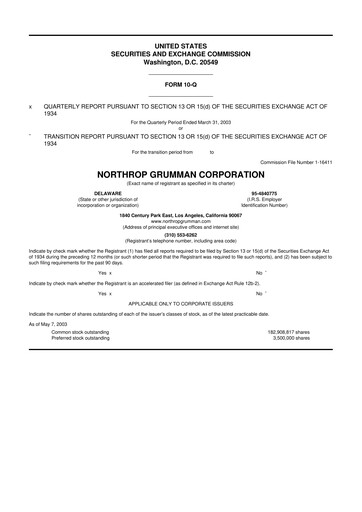 Thumbnail Northrop Grumman 10-Q Quarterly Report FY 