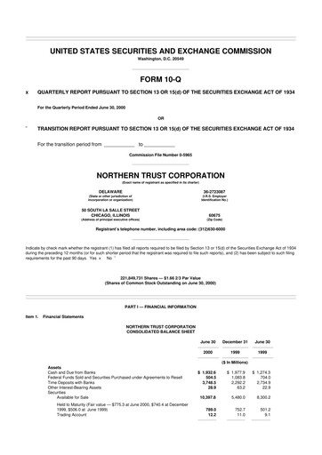 Thumbnail Northern Trust
 10-Q Quarterly Report FY 
