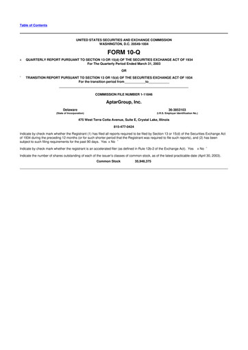Miniature AptarGroup 10-Q Rapport trimestriel  