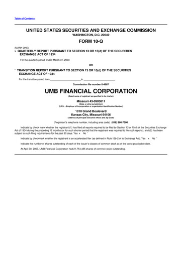 Thumbnail UMB Financial 10-Q Quarterly Report FY 