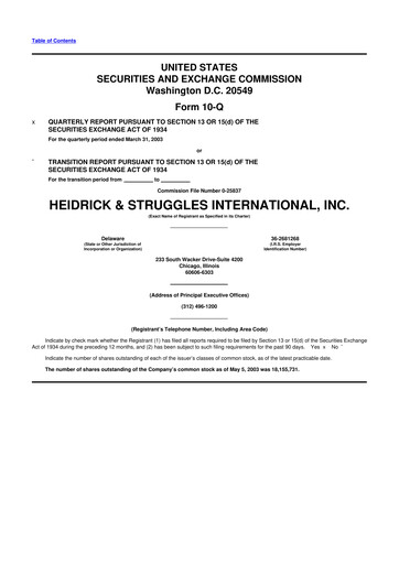Miniature Heidrick & Struggles

 10-Q Rapport trimestriel  