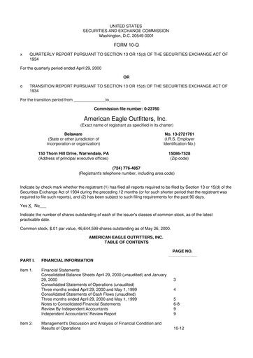 Thumbnail American Eagle Outfitters
 10-Q Quarterly Report FY 