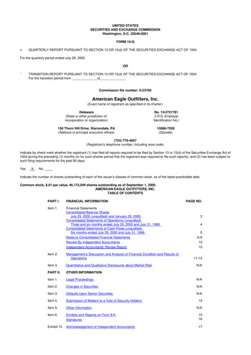 Thumbnail American Eagle Outfitters
 10-Q Quarterly Report FY 