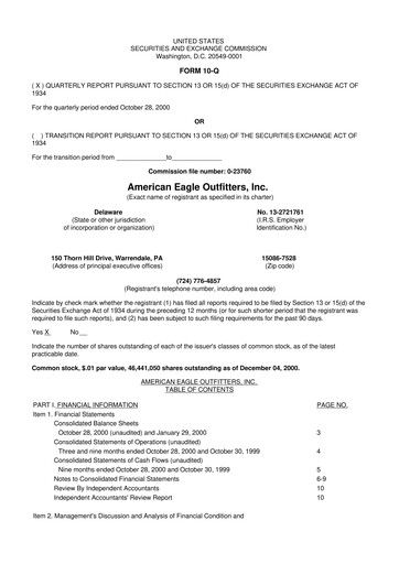 Thumbnail American Eagle Outfitters
 10-Q Quarterly Report FY 