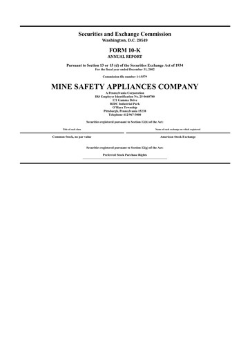 Miniature MSA Safety 10-K Rapport annuel 