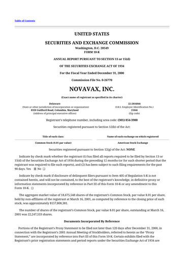 Thumbnail Novavax 10-K Annual Report 