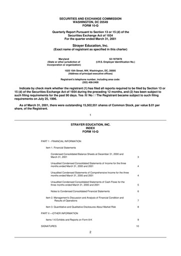 Thumbnail Strategic Education
 10-Q Quarterly Report FY 