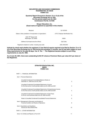 Thumbnail Strategic Education
 10-Q Quarterly Report FY 