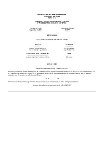 Thumbnail Novavax 10-Q Quarterly Report FY 