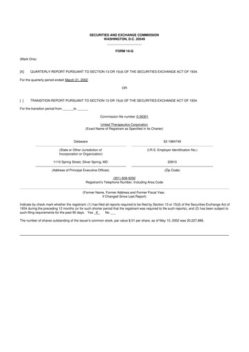 Thumbnail United Therapeutics 10-Q Quarterly Report FY 