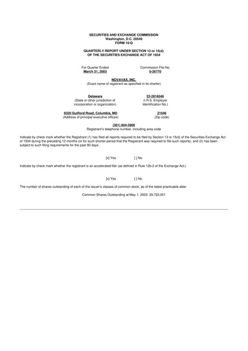 Thumbnail Novavax 10-Q Quarterly Report FY 