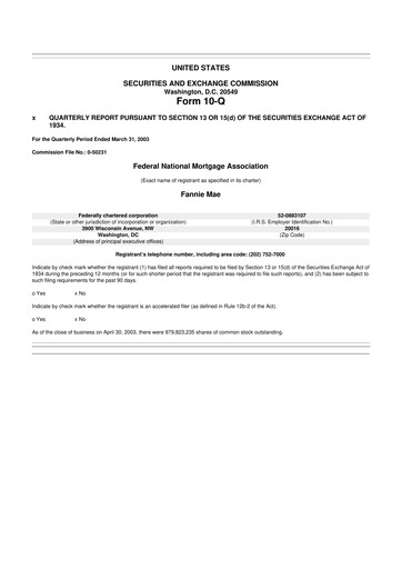Thumbnail Fannie Mae
 10-Q Quarterly Report FY 